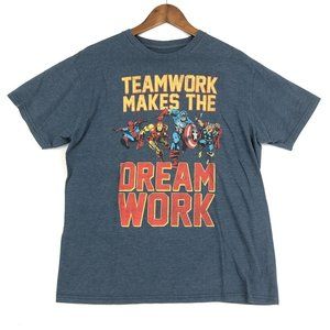 Marvel Men's Size Large Blue Teamwork Makes The Dream Work Graphic T-Shirt